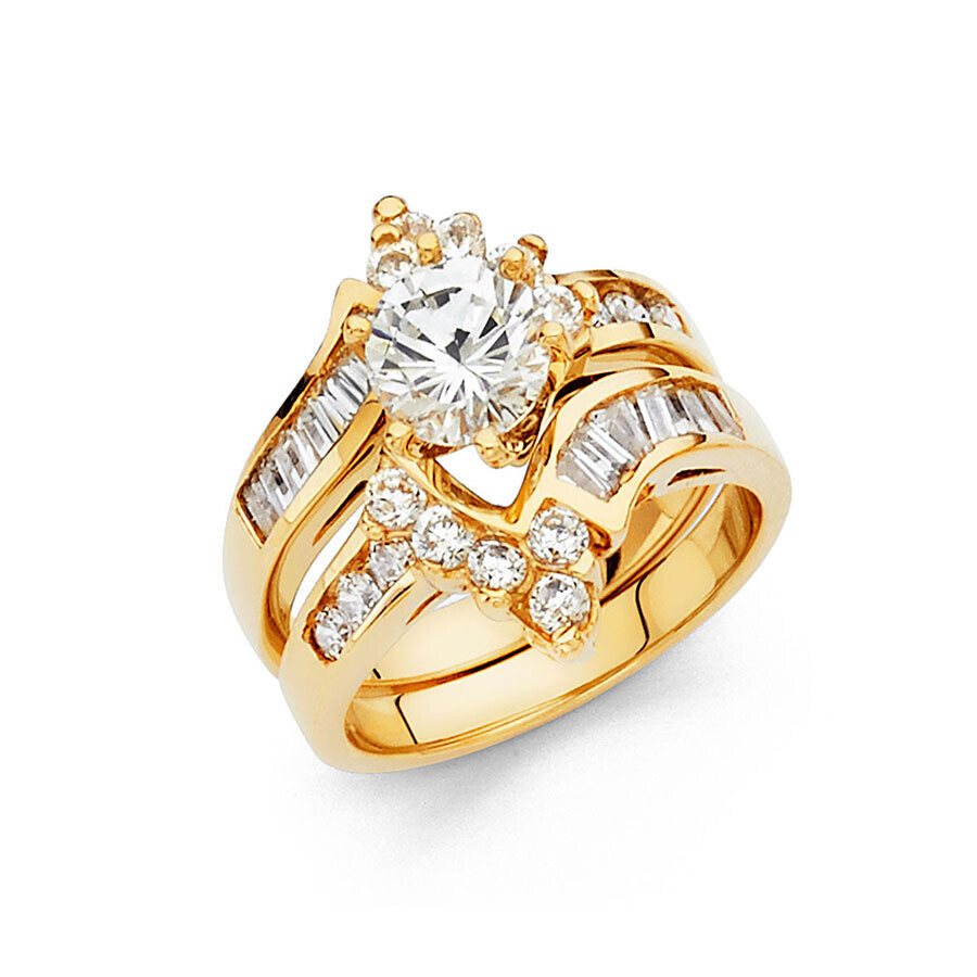 14k Yellow gold double cz engagement ring