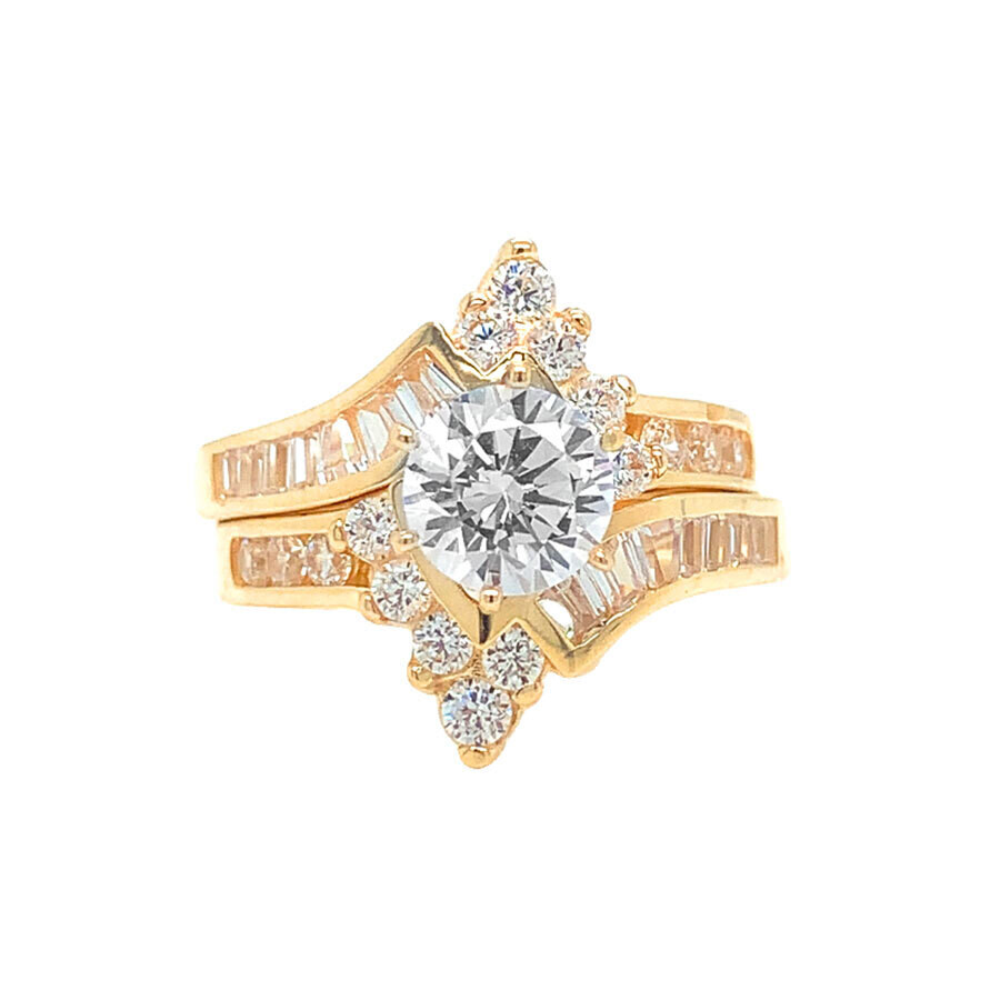 14k Yellow gold double cz engagement ring