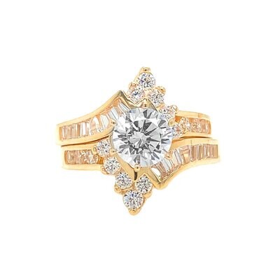 14k Yellow gold double cz engagement ring
