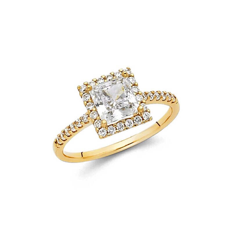 Yellow gold double cz engagement ring