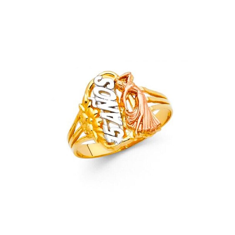 14K 3C Gold High Polish 15 años W/Quinceañera 8