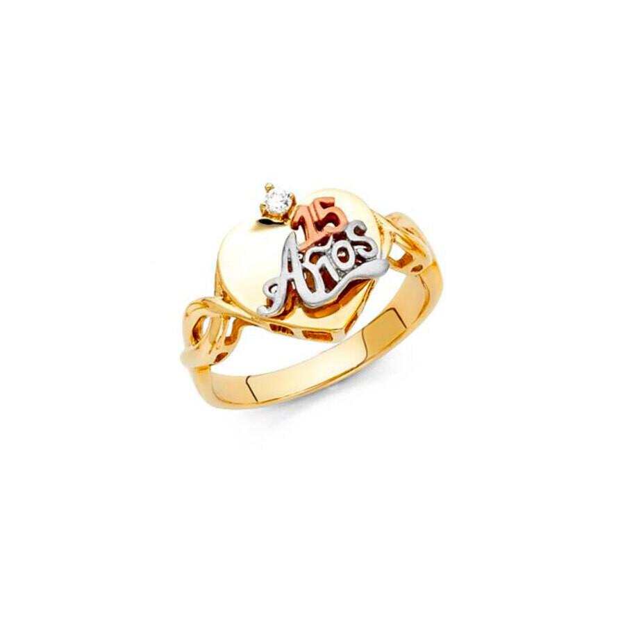 14K Yellow Gold High Polish Sweet 15 Heart  W/ One CZ 6.75
