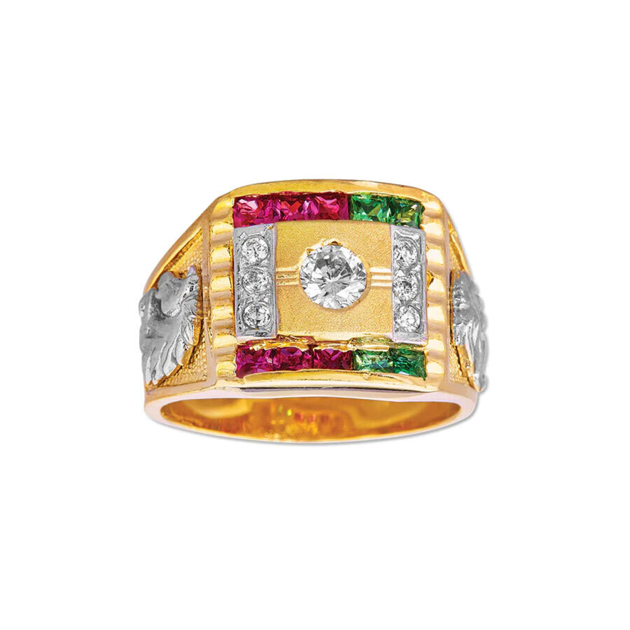 14k Yellow Gold Red-white-grn  CZ Men Ring 11.6