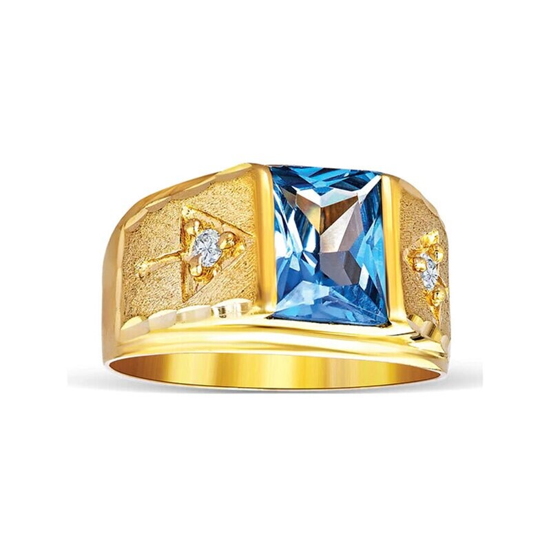 14k Yellow Gold Blue-white Square CZ Men Ring