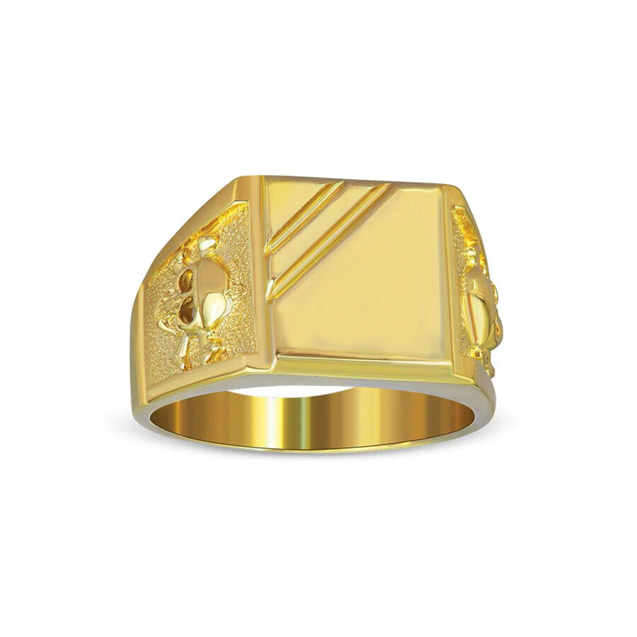 14k Yellow Gold Id Men Ring Skull On Sides 10.0