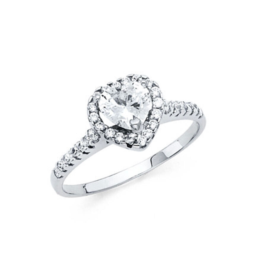 14K Yellow gold halo heart cz engagement ring