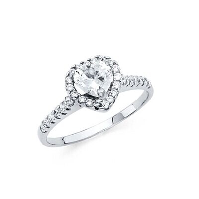 14K Yellow gold halo heart cz engagement ring