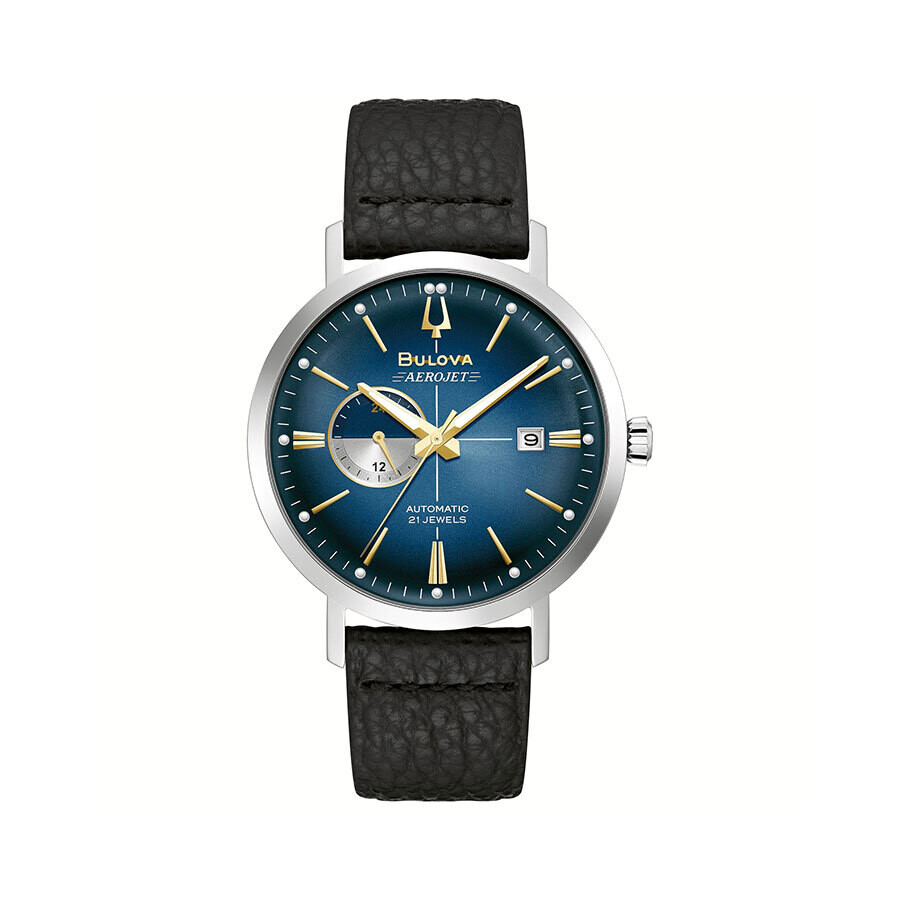 BULOVA casual NA leather black band watch automatic blue dial gold - 96B374# BULOVA casual NA leather black band watch automatic blue dial gold - 96B374#