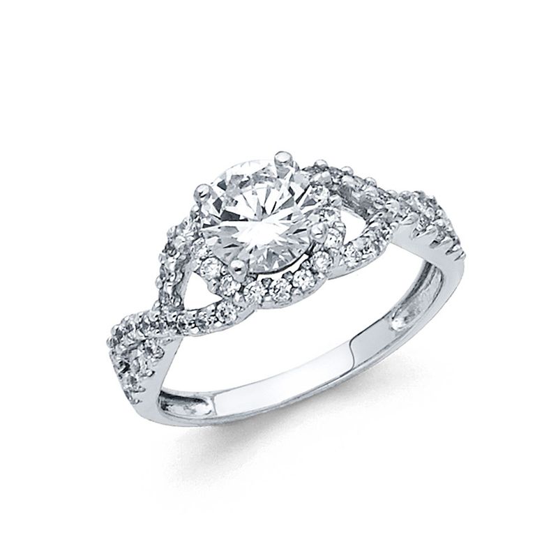 14k White Gold Halo Engagement Ring with CZ Accents – Timeless Elegance