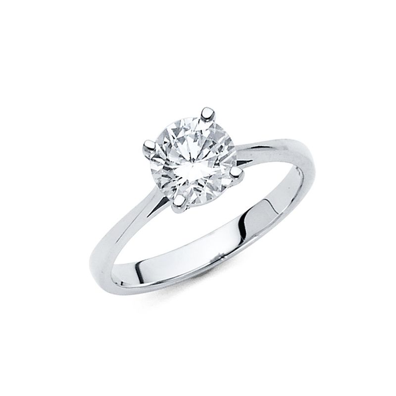 14K White Gold CZ Engagement Ring with Tapered Sleek Band
