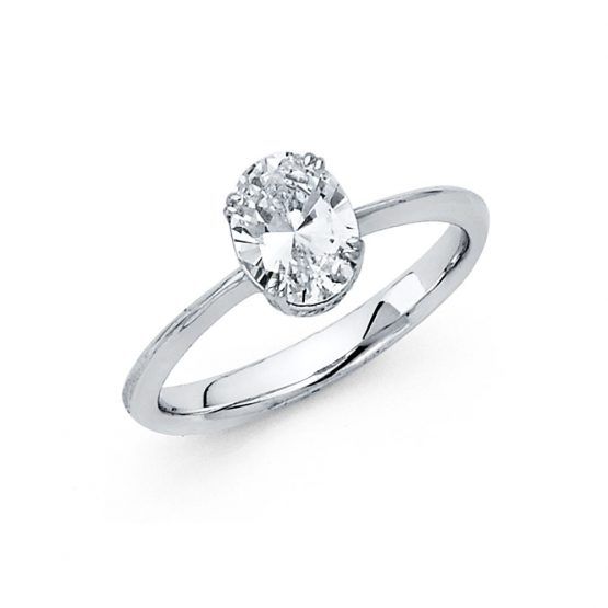 Sleek 14K White Gold Oval CZ Ring – Timeless & Modern