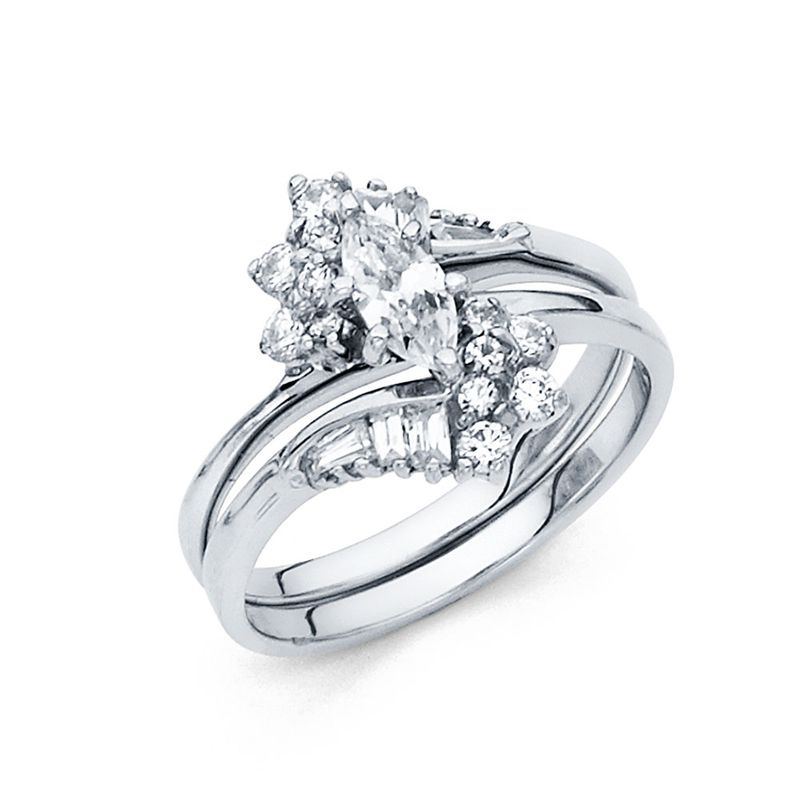 14K White Gold Marquise CZ Bridal Set with Baguette & Round Accents 14K White Gold Marquise CZ Bridal Set with Baguette & Round Accents
