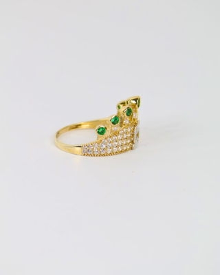 14K Yellow Gold Sweet 15 Crown Ring with Green