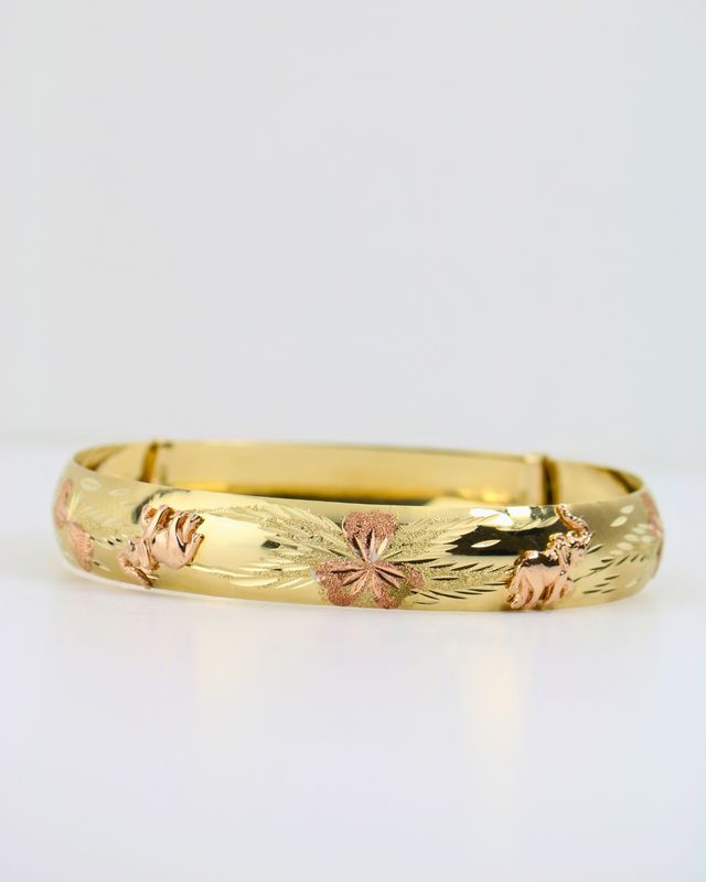 14kt Floral & Elephant Bangle