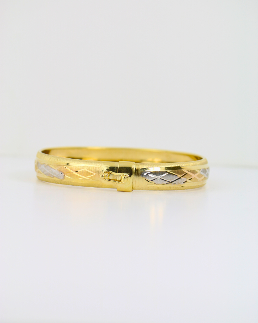 14kt Tri-Tone Engraved Triangle Bangle
