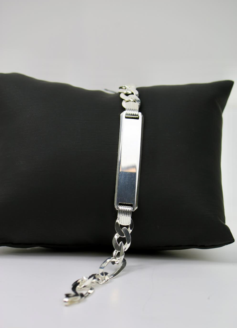 Men’s Sterling Silver ID Bracelet with Figaro Links