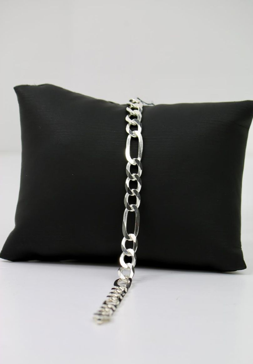 Men’s Sterling Silver ID Bracelet with Figaro Links