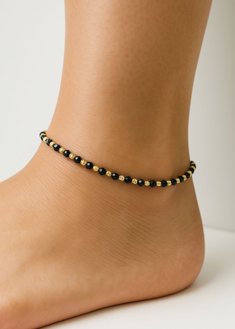 14K Onyx & Gold Harmony Bead Anklet