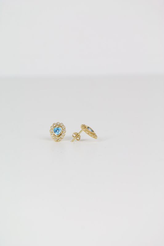 14K Gold Heart-Shaped Blue Topaz Halo Stud Earrings 14K Gold Heart-Shaped Blue Topaz Halo Stud Earrings