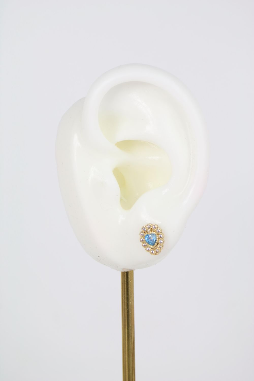 14K Gold Heart-Shaped Blue Topaz Halo Stud Earrings