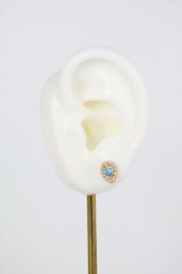 14K Gold Heart-Shaped Blue Topaz Halo Stud Earrings