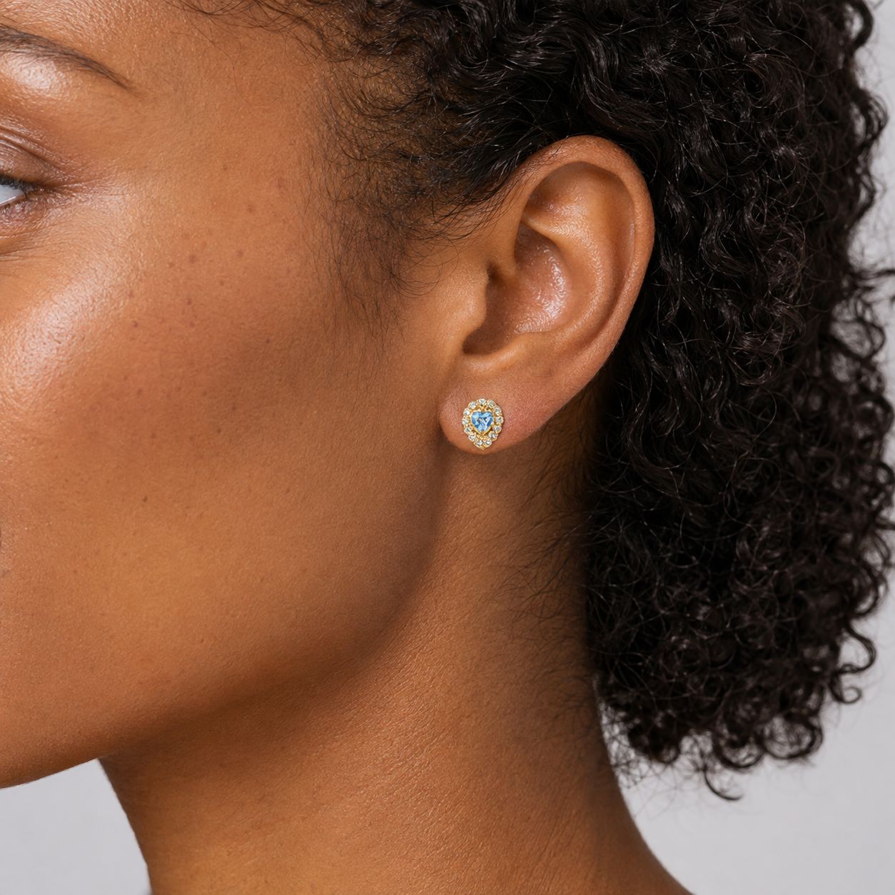 14K Gold Heart-Shaped Blue Topaz Halo Stud Earrings