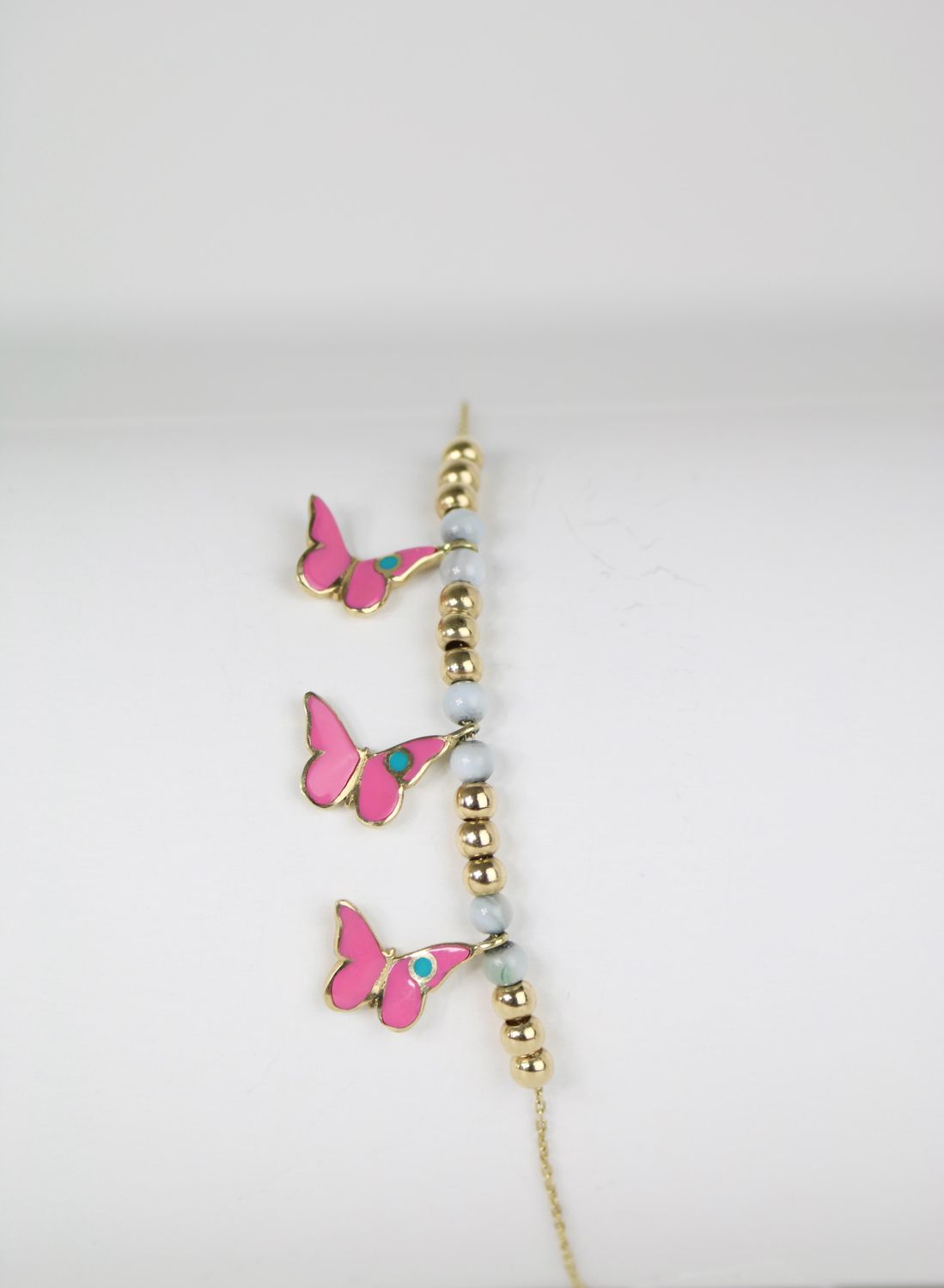 14K Gold Accent Kids Bracelet with Pink Butterfly Charms – 6