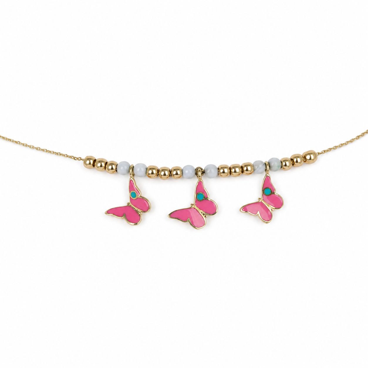 14K Gold Accent Kids Bracelet with Pink Butterfly Charms – 6