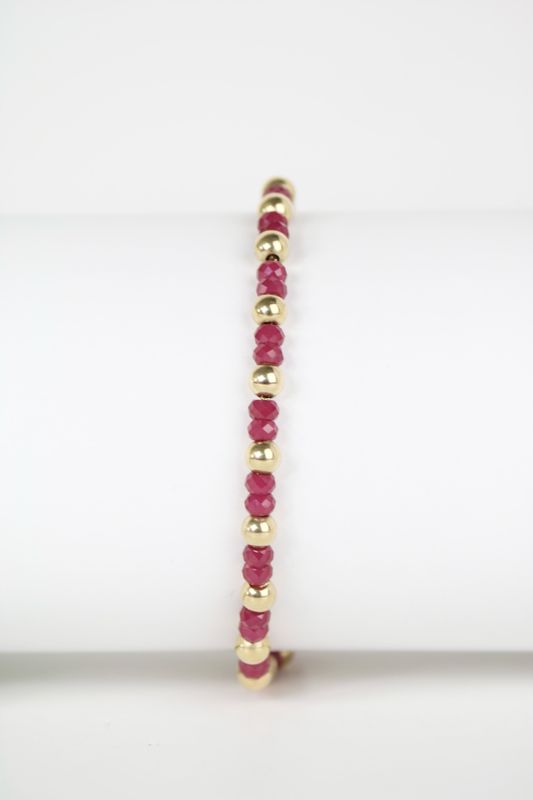 14K Gold Beaded Bracelet with Ruby Stones
