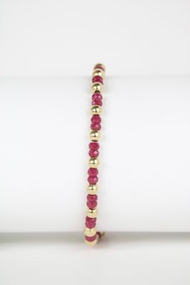 14K Gold Beaded Bracelet with Ruby Stones 14K Gold Beaded Bracelet with Ruby Stones