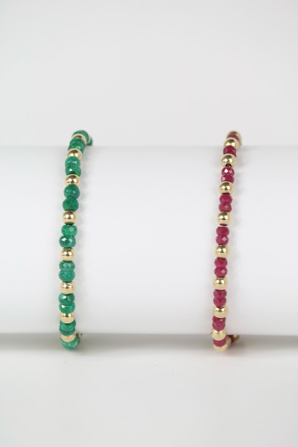 14K Gold Beaded Bracelet with Ruby Stones
