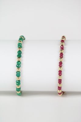 14K Gold Beaded Bracelet with Ruby Stones