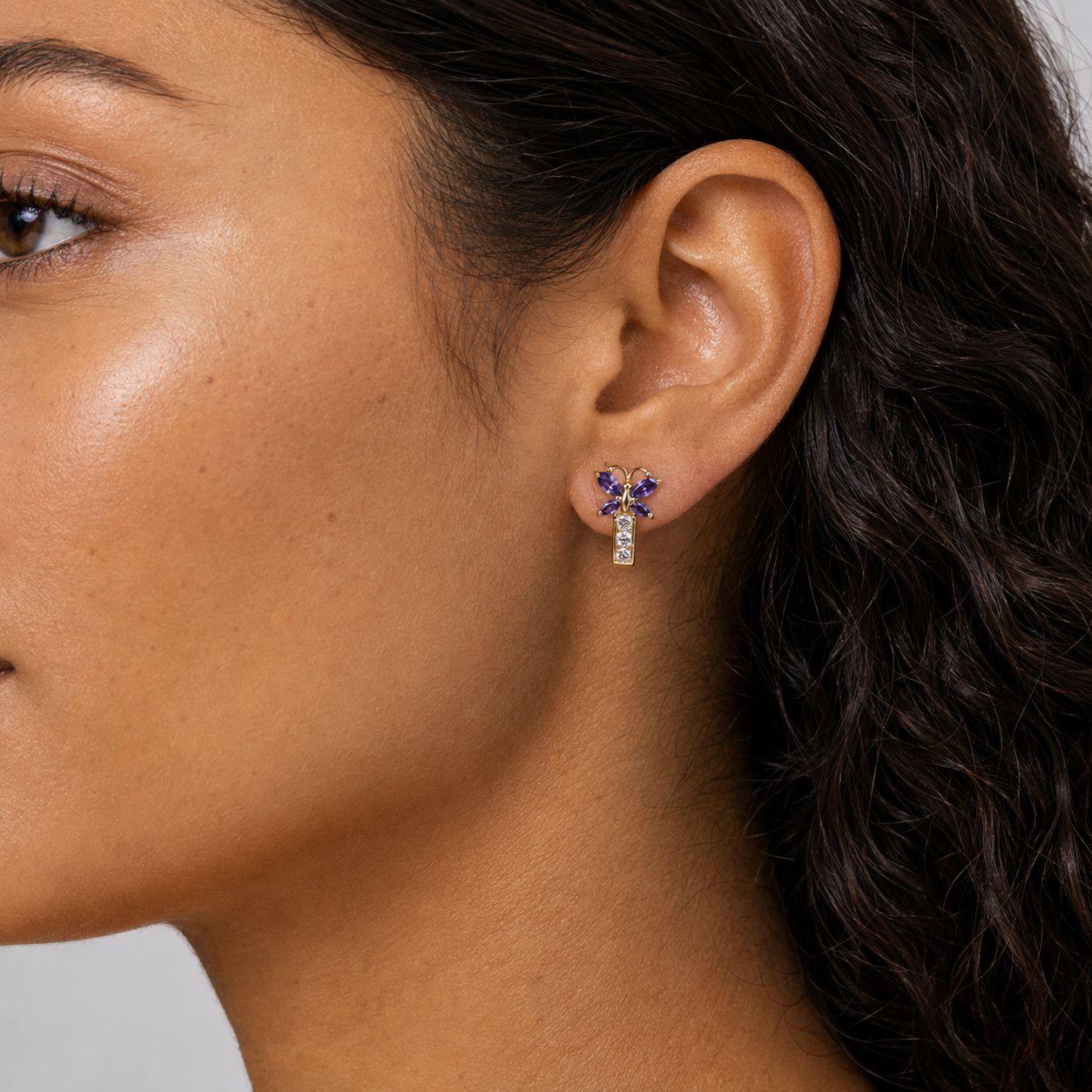 14K Gold Butterfly Earrings with Cubic Zirconia