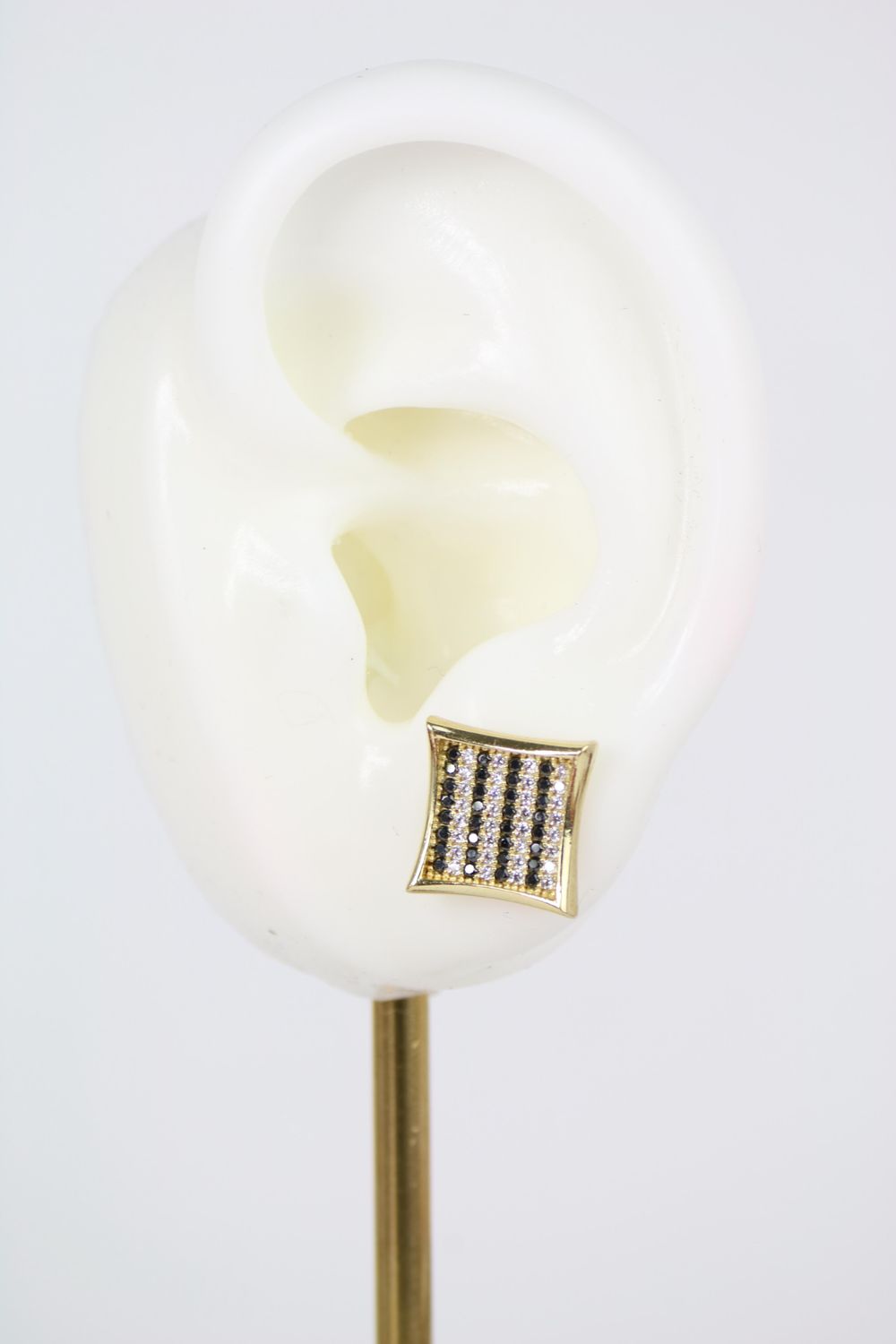 14K Gold Square Stud Earrings with Black & White Cubic Zirconia