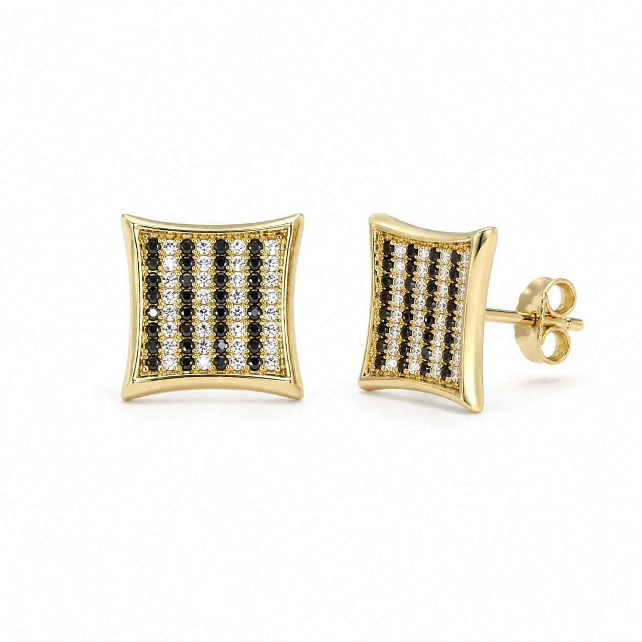 14K Gold Square Stud Earrings with Black & White Cubic Zirconia 14K Gold Square Stud Earrings with Black & White Cubic Zirconia