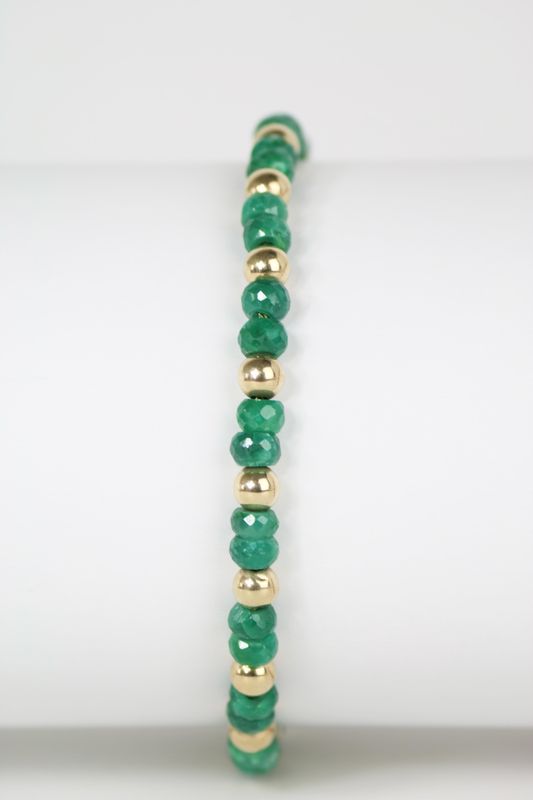 14K Gold Beaded Bracelet with Emerald Stones