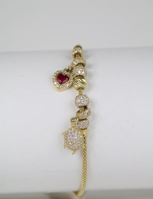 14K Gold Women’s Charm Bracelet with Pavé Accents – 7.5