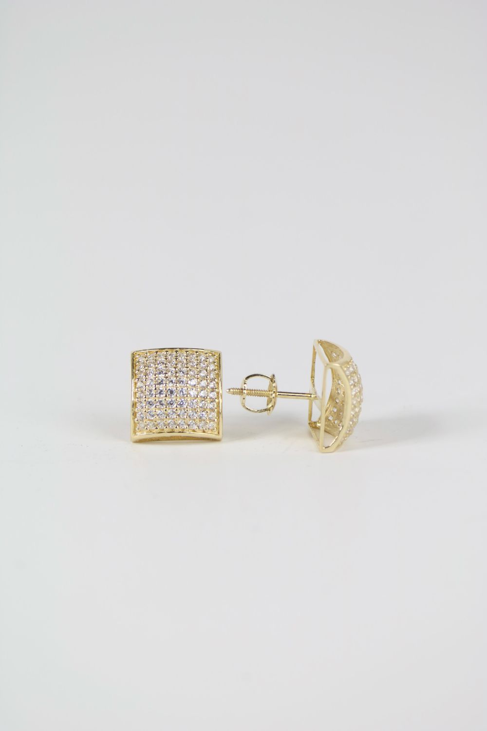 14K Gold Square Stud Earrings with Cubic Zirconia Accents