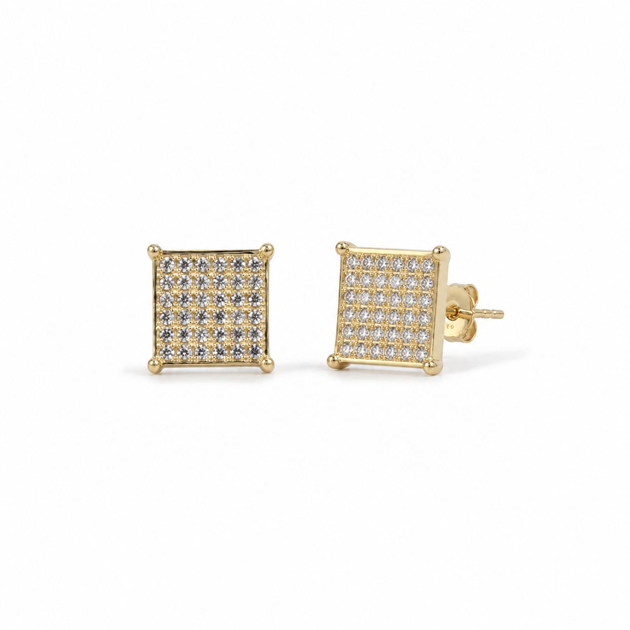 14K Gold Square Stud Earrings with Cubic Zirconia Accents 14K Gold Square Stud Earrings with Cubic Zirconia Accents