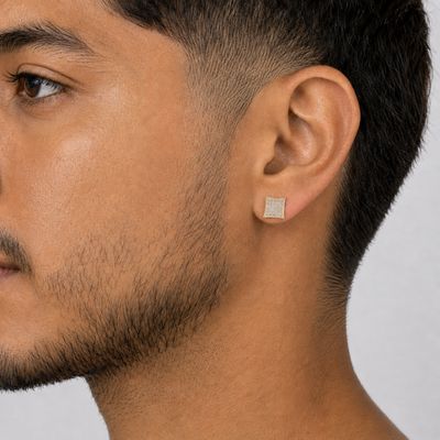 14K Gold Square Stud Earrings with Cubic Zirconia Accents