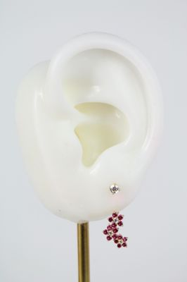 14K Gold Telephone Earrings with Red & White Cubic Zirconia