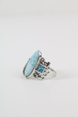 Azure Majesty Larimar & Blue Topaz Ring – Sterling Silver