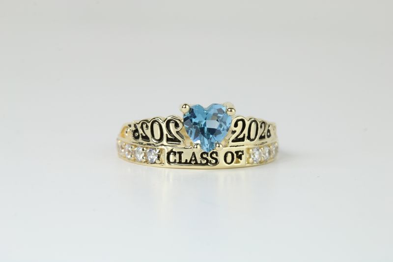 14K Gold Class of 2026 Graduation Ring – Heart-Shaped Blue CZ 14K Gold Class of 2026 Graduation Ring – Heart-Shaped Blue CZ