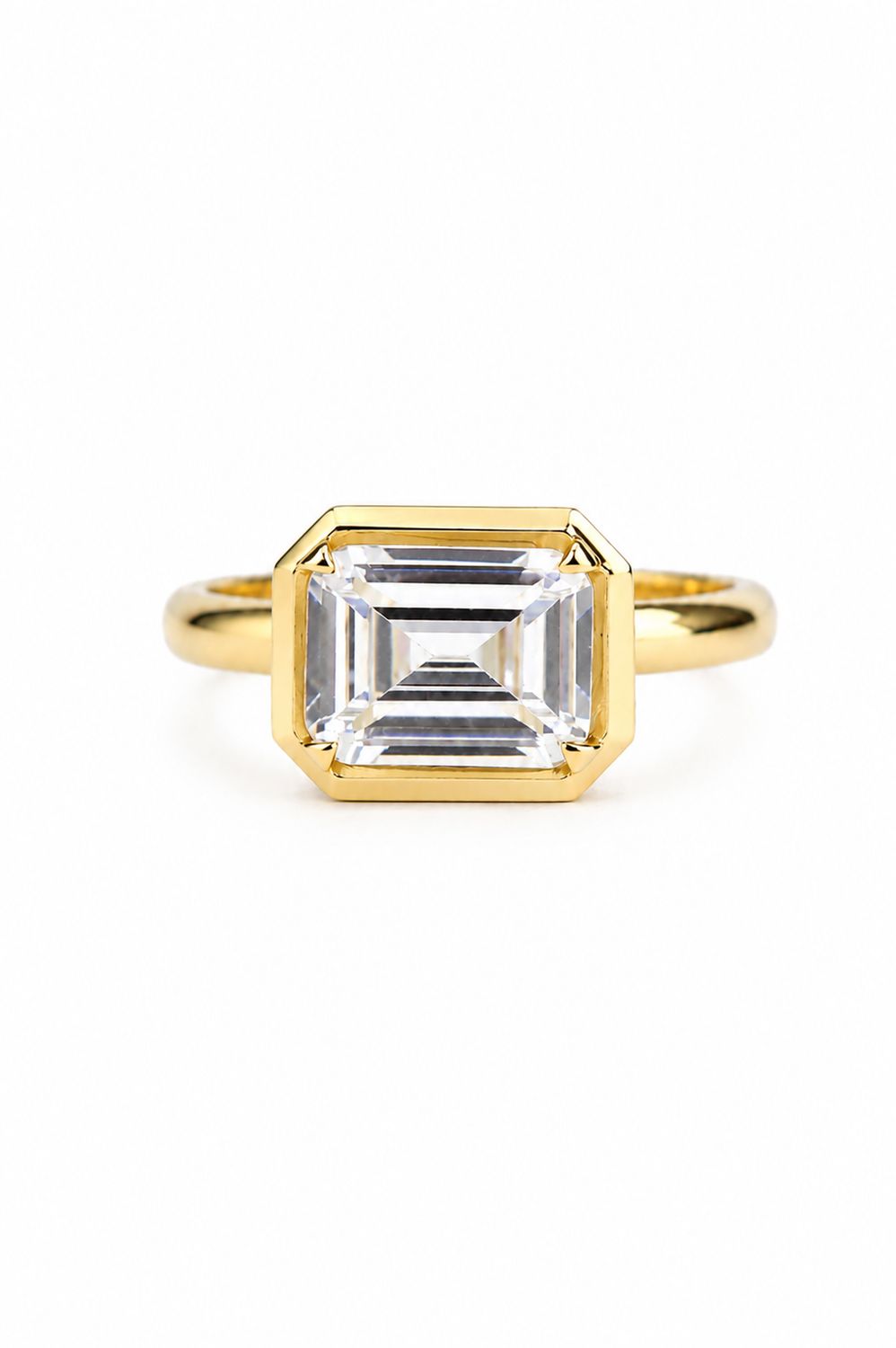 14K Yellow Gold Emerald-Cut CZ Bezel Ring