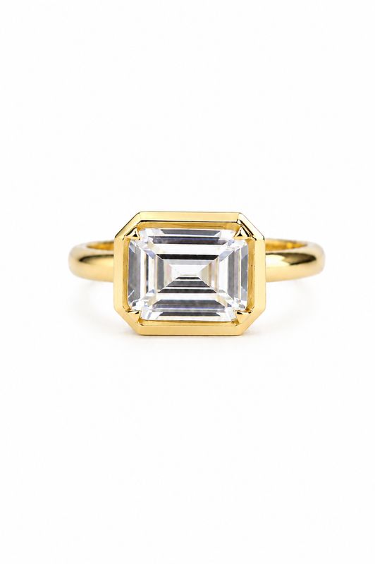 14K Yellow Gold Emerald-Cut CZ Bezel Ring 14K Yellow Gold Emerald-Cut CZ Bezel Ring