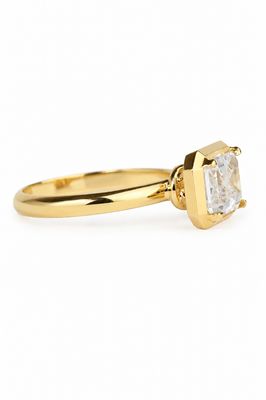 14K Yellow Gold Emerald-Cut CZ Bezel Ring