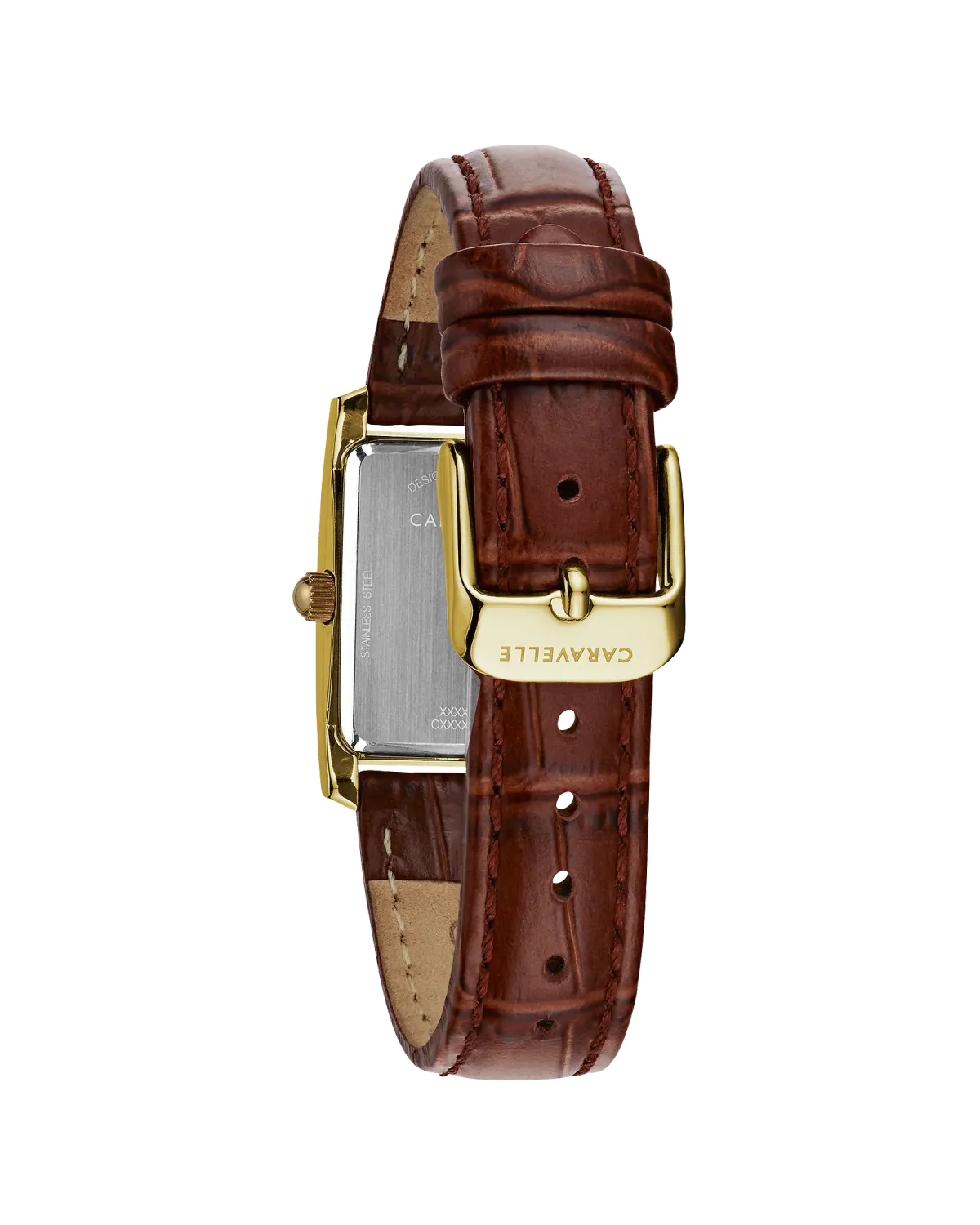 Caravelle Men's Gold-Tone Rectangular Leather Strap