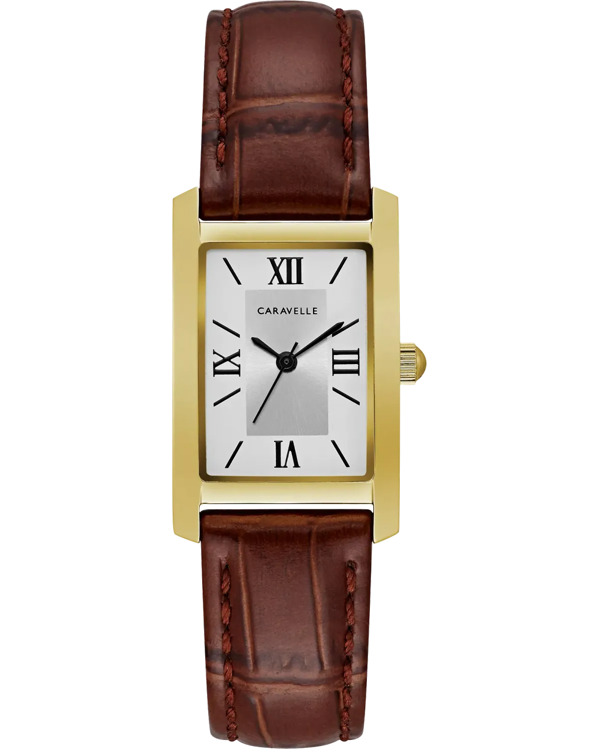 Caravelle Men's Gold-Tone Rectangular Leather Strap Caravelle Men's Gold-Tone Rectangular Leather Strap