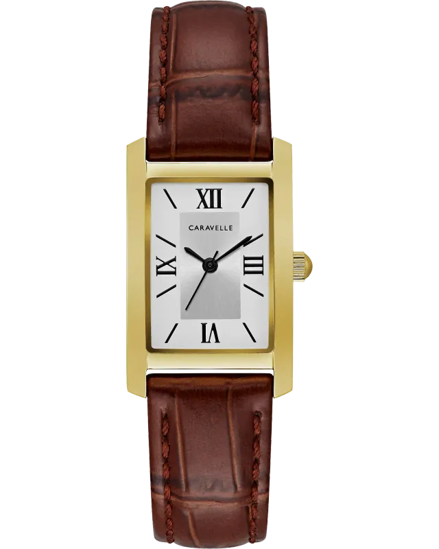 Caravelle Men's Gold-Tone Rectangular Leather Strap Caravelle Men's Gold-Tone Rectangular Leather Strap
