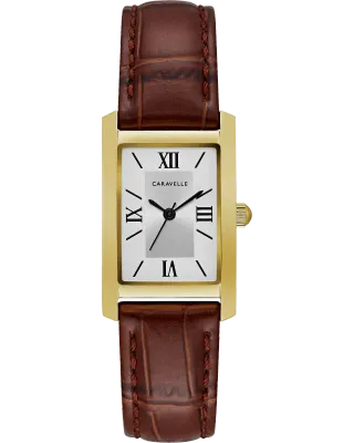 Caravelle Men's Gold-Tone Rectangular Leather Strap Caravelle Men's Gold-Tone Rectangular Leather Strap
